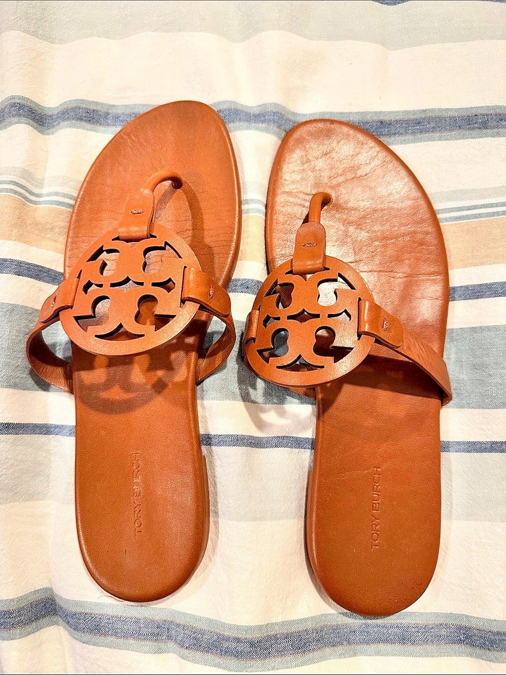 Tory Burch Miller Leather Sandals Brown US 10